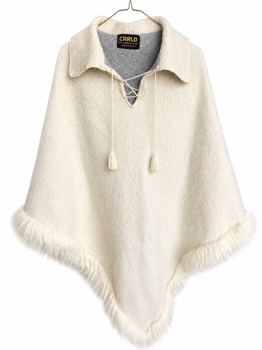 Carlo 100% Alpaca Wool Cape Poncho Handmade Peru Ivory